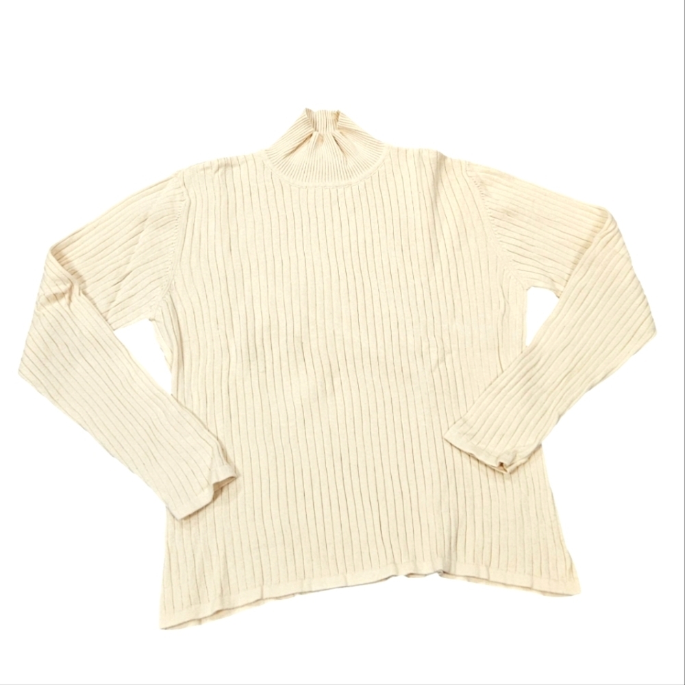Jessica Sears Sweater Cream Ribbed Knit Sweater,XL
